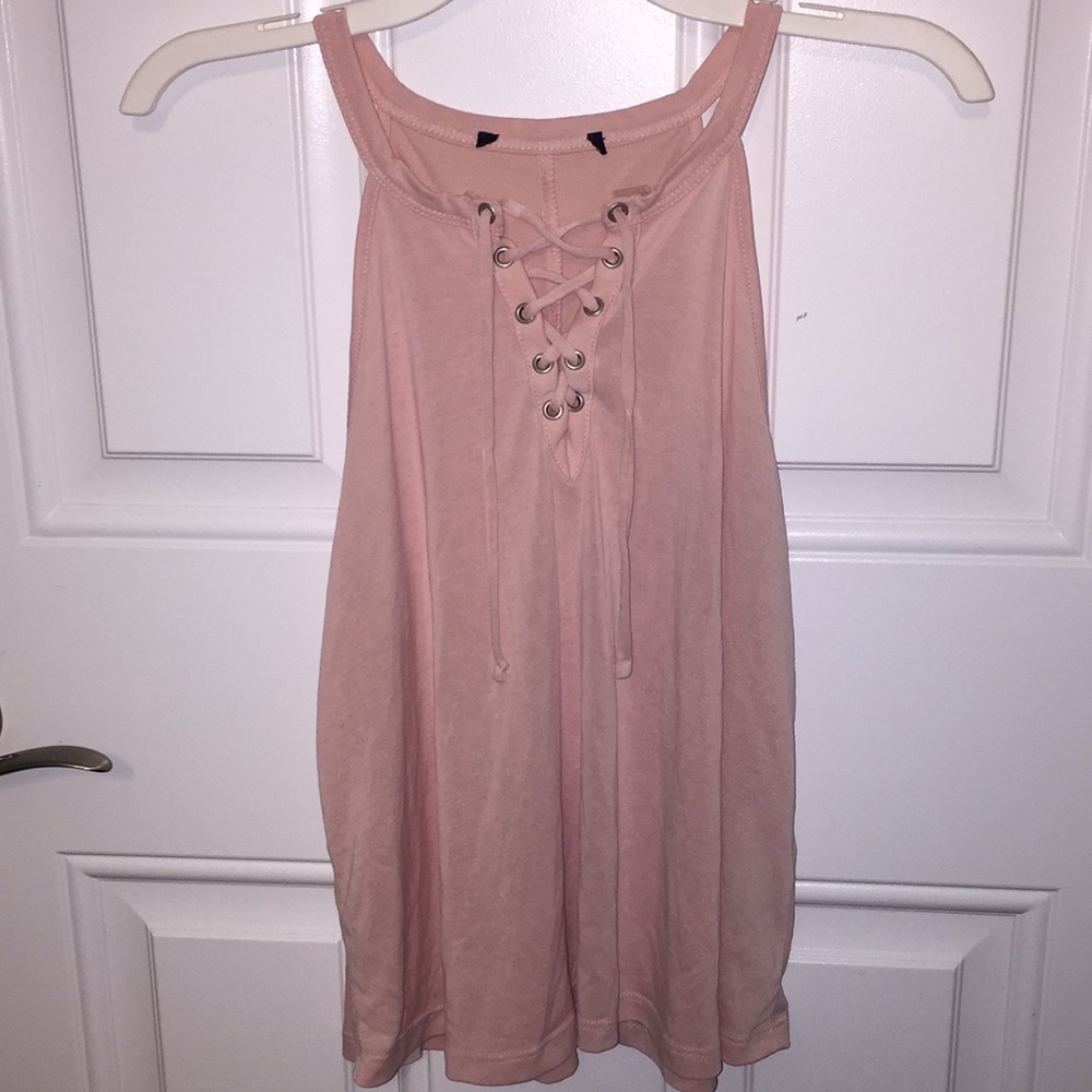 Pink Halter Tank Top with Front Tie